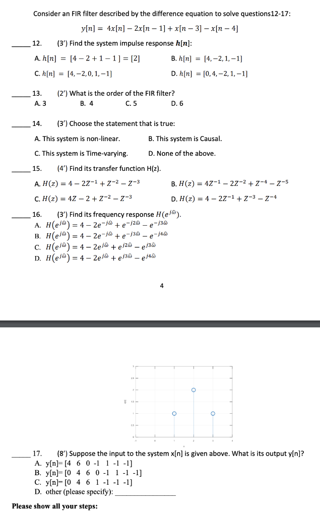 Solved Consider an FIR filter described by the difference | Chegg.com