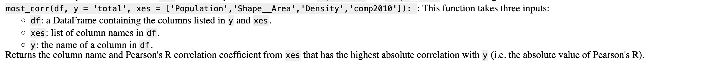 Solved most_corr(df, y = 'total', xes = ['Population', | Chegg.com