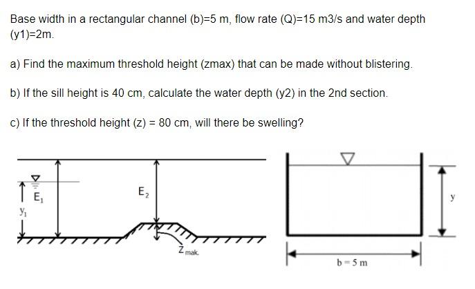 Solved Base width in a rectangular channel (b)=5 m, flow | Chegg.com
