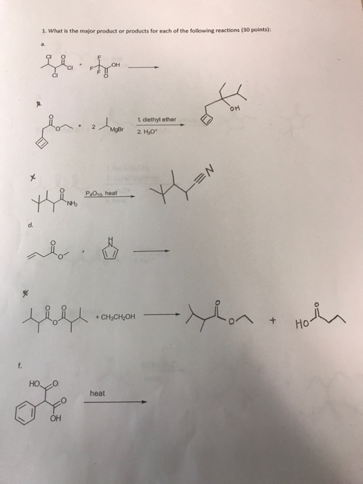 Solved What is the major product or products for each of the | Chegg.com