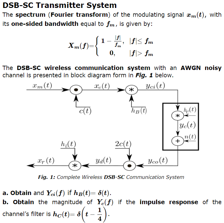 Solved DSB-SC Transmitter System The spectrum (Fourier | Chegg.com