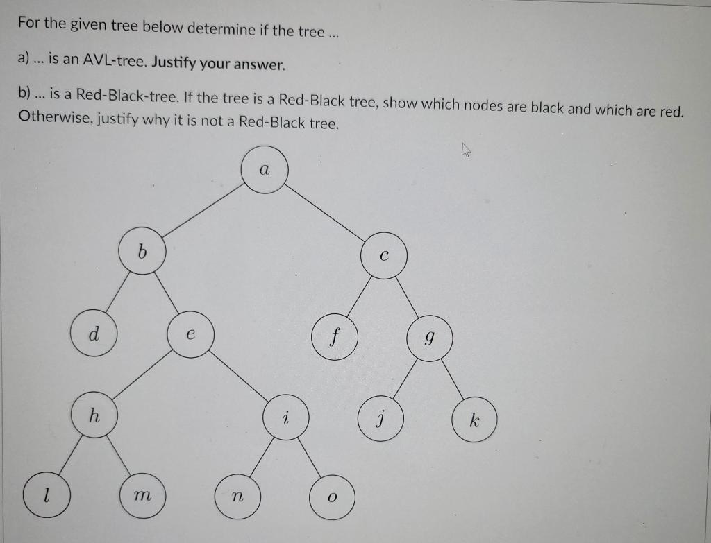 Solved For the given tree below determine if the tree ... | Chegg.com