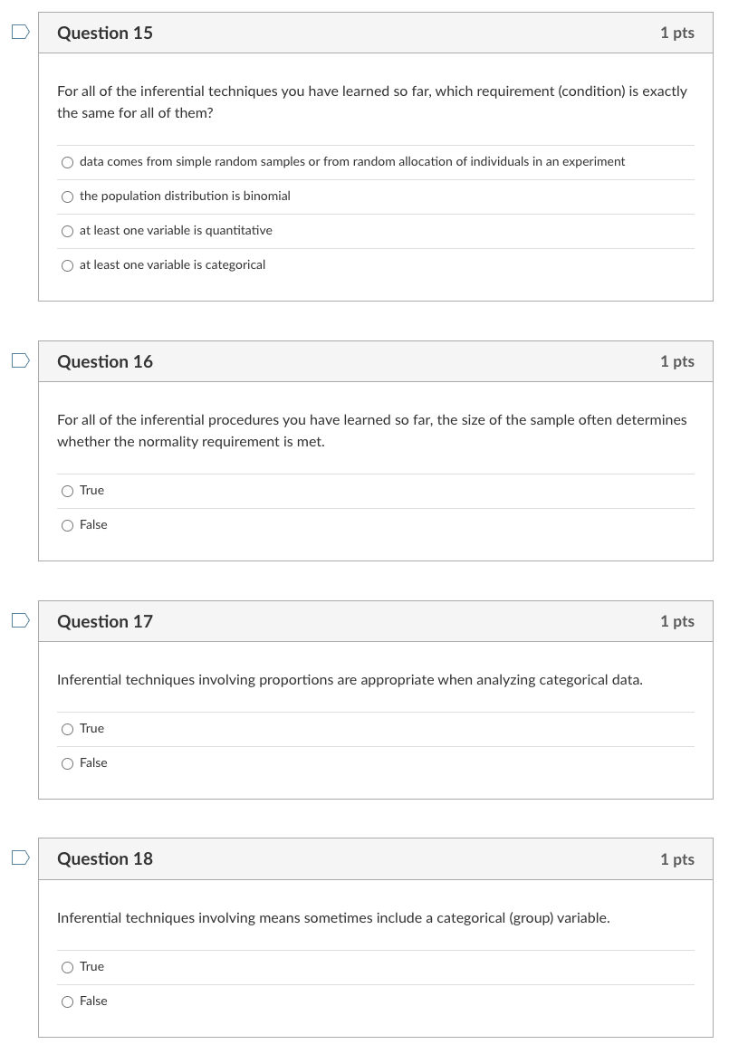 Solved For all of the inferential techniques you have | Chegg.com