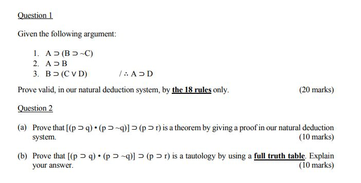 Solved Question 1 Given The Following Argument 1 A B C Chegg Com