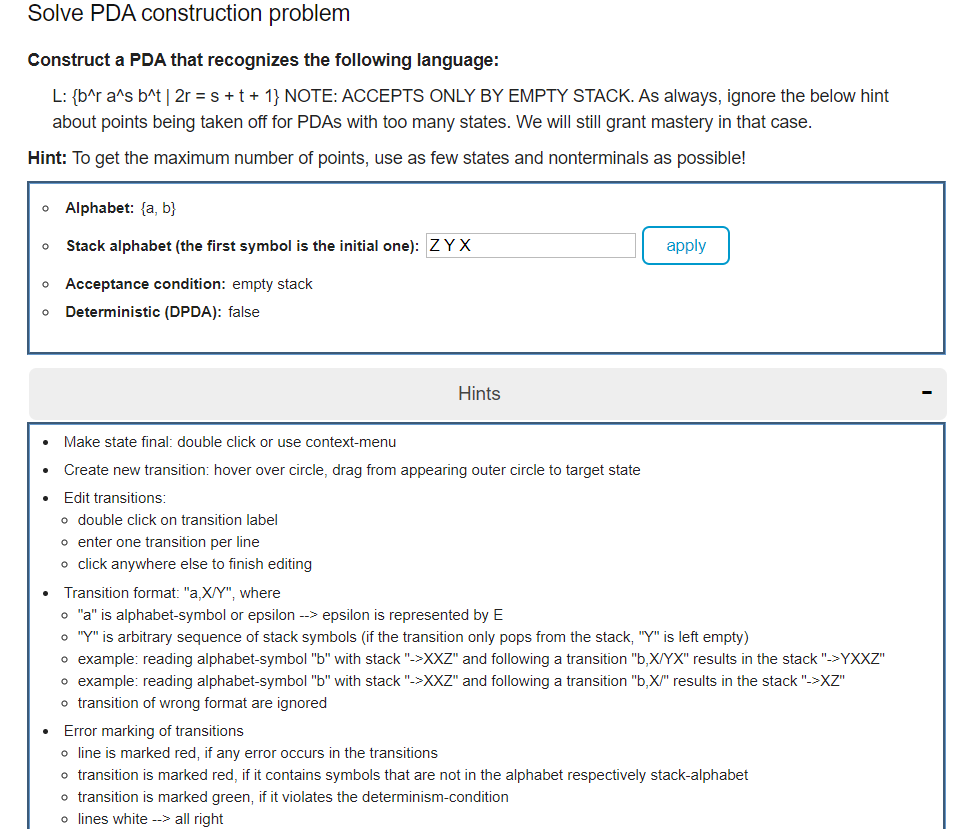 Solve PDA construction problem Construct a PDA that