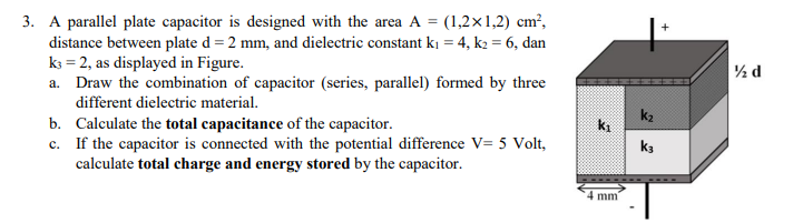 Solved d 3. A parallel plate capacitor is designed with the | Chegg.com