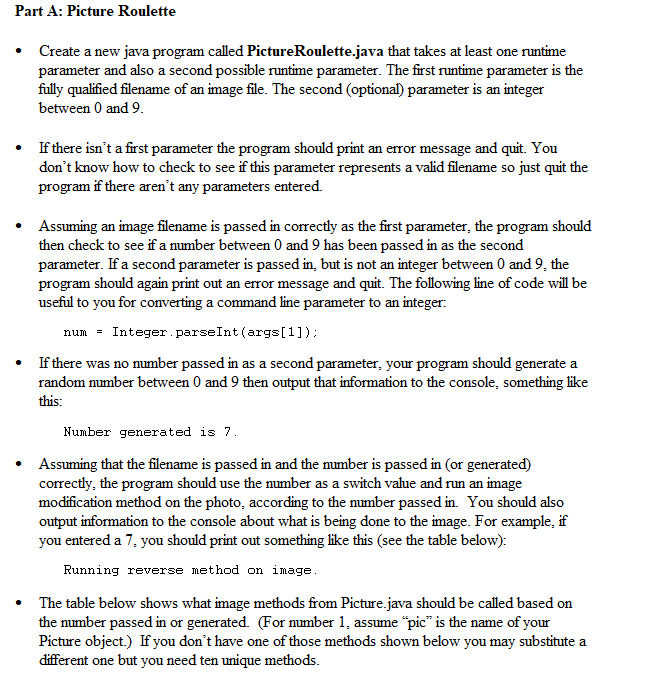 Part A Picture Roulette • Create a new java program