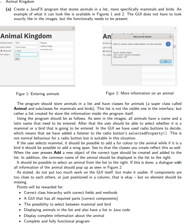 Solved Animal Kingdom (a) Create a JavaFX program that | Chegg.com
