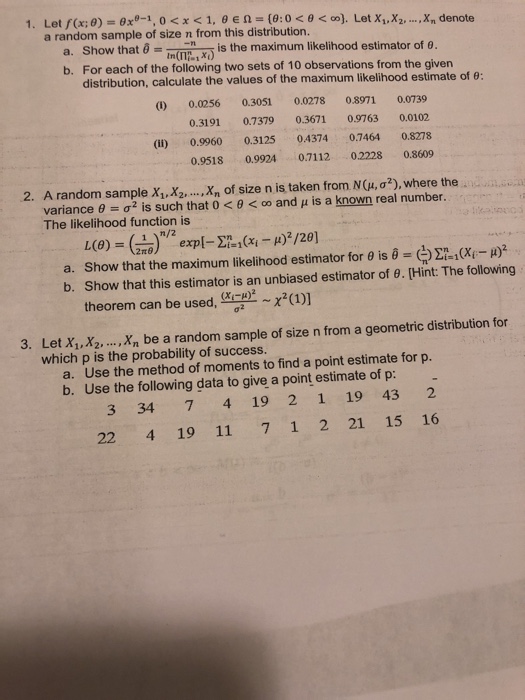 Solved a random sample of size n from this distribution. a. | Chegg.com