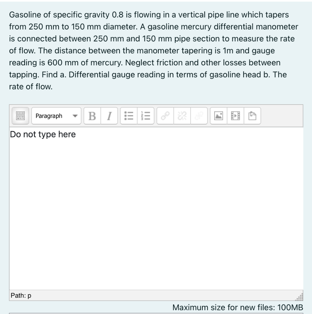 Solved Gasoline Of Specific Gravity 0.8 Is Flowing In A | Chegg.com