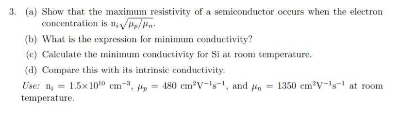 Solved 3. (a) Show that the maximum resistivity of a | Chegg.com