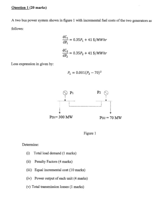 Solved Question 1(20 marks) A two bus power system shown in | Chegg.com