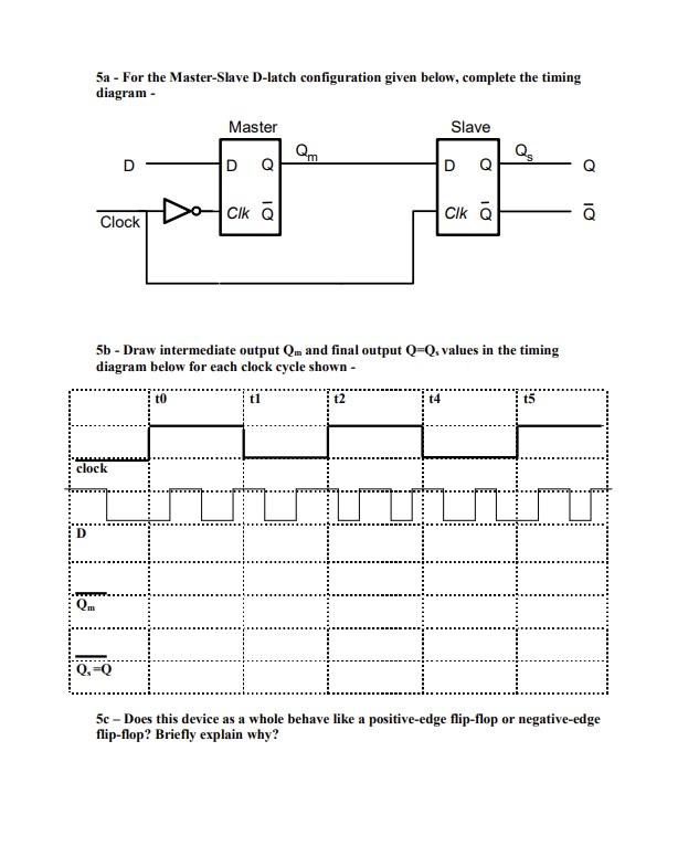 Solved 5a - For the Master-Slave D-latch configuration given | Chegg.com