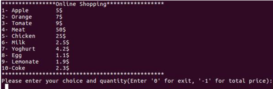 Solved Create a basic online shopping system in C. The menu | Chegg.com