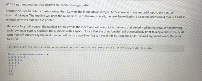 Solved Write a python program that displays an inverted | Chegg.com