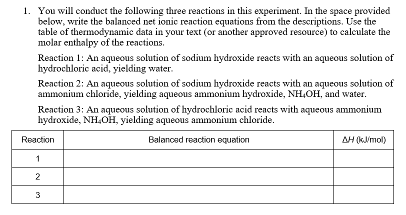 Solved You Will Conduct The Following Three Reactions In Chegg Com