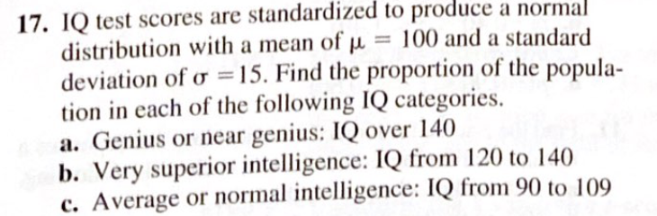 Solved IQ test scores are standardized to produce a normal | Chegg.com