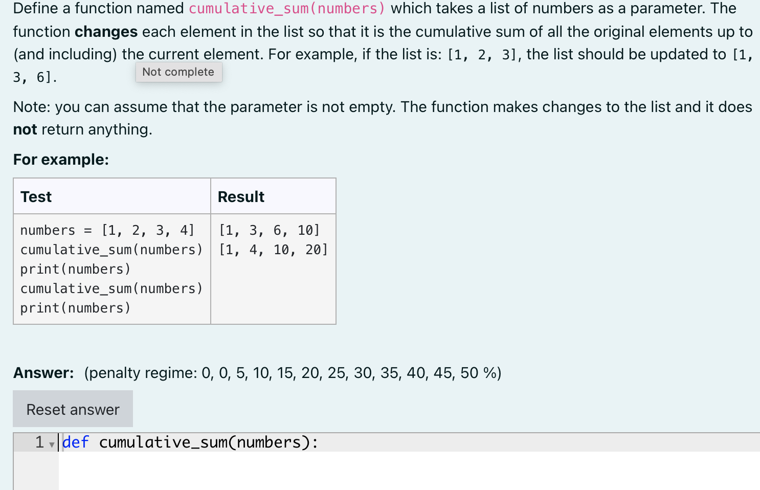 Solved Define a function named cumulative_sum (numbers) | Chegg.com