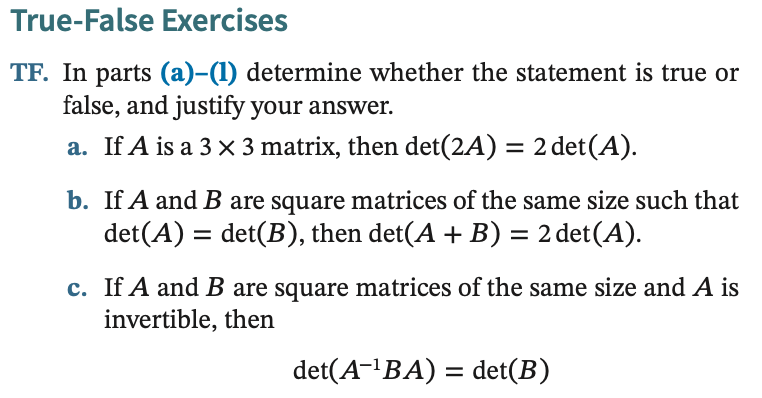 Solved True-False Exercises TF. In parts (a)-(1) determine | Chegg.com