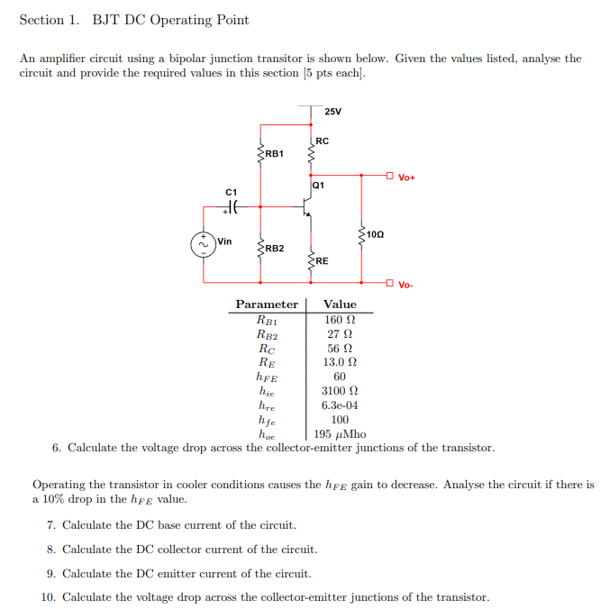 Solved Section 1. BJT DC Operating Point An amplifier | Chegg.com