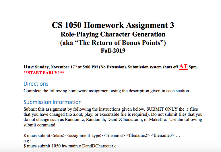 CS 1050 Homework Assignment 3 Role-Playing Character | Chegg.com