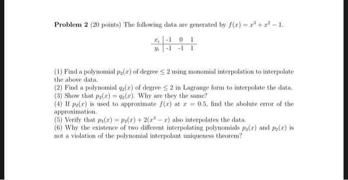 Solved Problem 2 (20 points) The following data are | Chegg.com