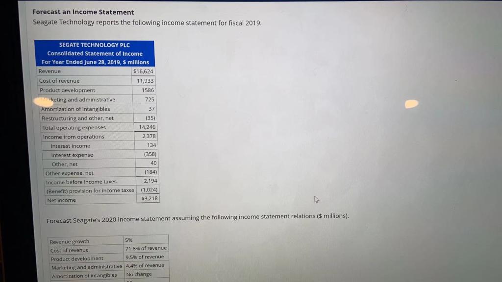 Solved Forecast an Statement Seagate Technology