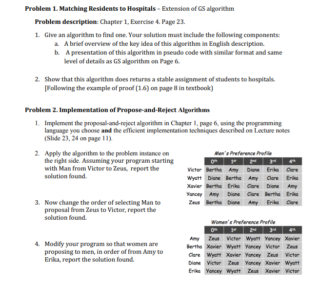Solved I Want The Gale Shapley Algorithm With The Given | Chegg.com