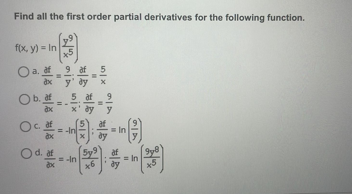 Solved Find All The First Order Partial Derivatives For The | Chegg.com