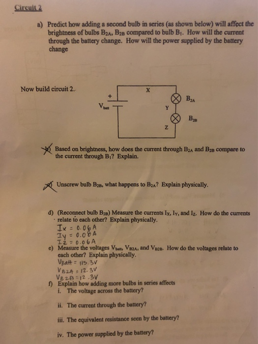 Solved Circuit 2 Predict how adding a second bulb in series