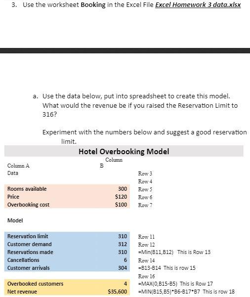 Solved 3. Use the worksheet Booking in the Excel File Excel | Chegg.com