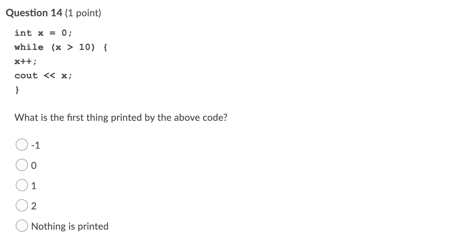 Solved Question 1 (1 point) Which of the following code | Chegg.com