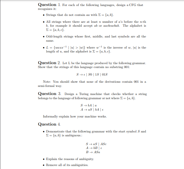 Solved Question 1. For each of the following languages, | Chegg.com