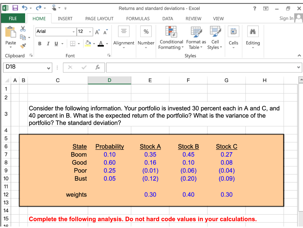 Solved X Returns and standard deviations Excel ? 5 X FILE