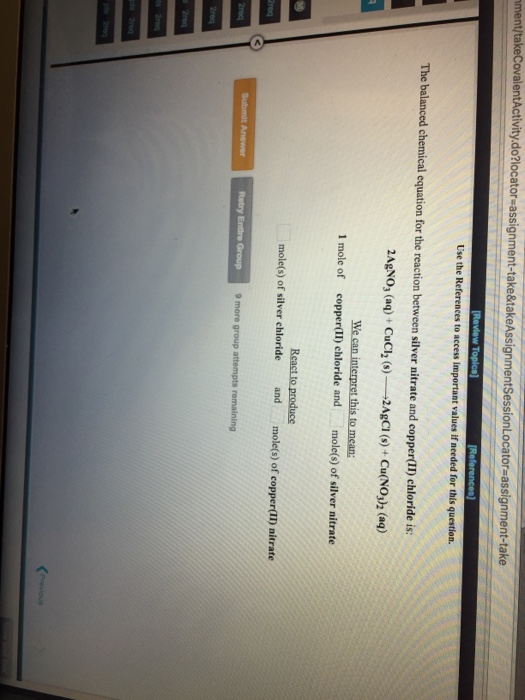 Solved The balanced chemical equation for the reaction