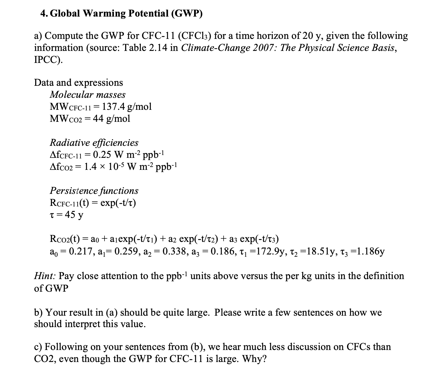 Solved Show me the steps to solve Global Warming Potential | Chegg.com
