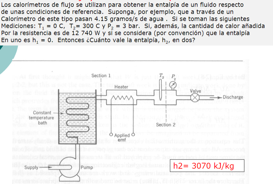 Los calorímetros de flujo se utilizan para obtener la entalpía de un fluido respecto de unas condiciones de referencia. Supon