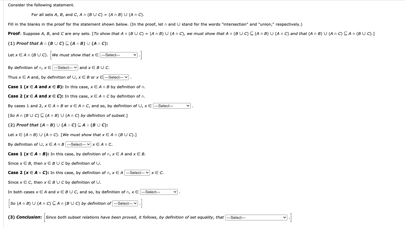 Solved Consider The Following Statement. For All Sets A, B, | Chegg.com