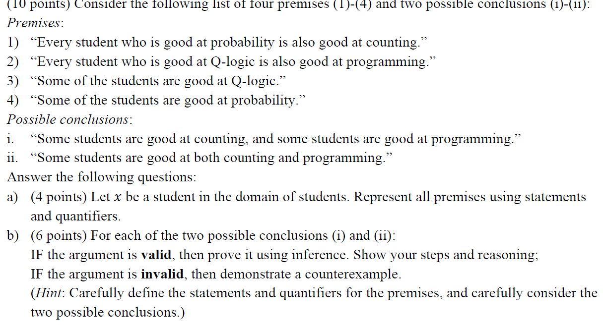 Solved i. (10 points) Consider the following list of four | Chegg.com