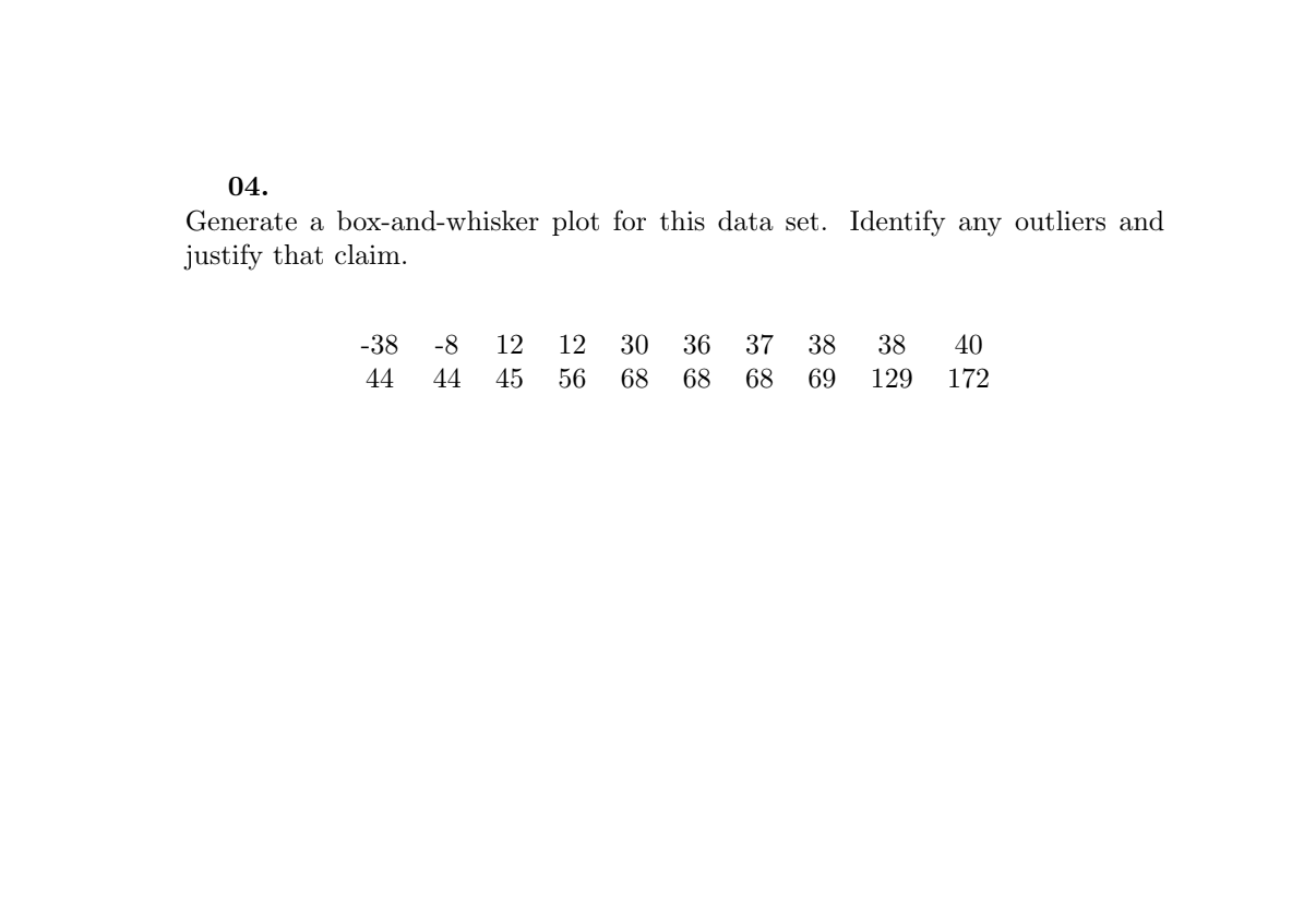 Solved 04. Generate a box-and-whisker plot for this data | Chegg.com