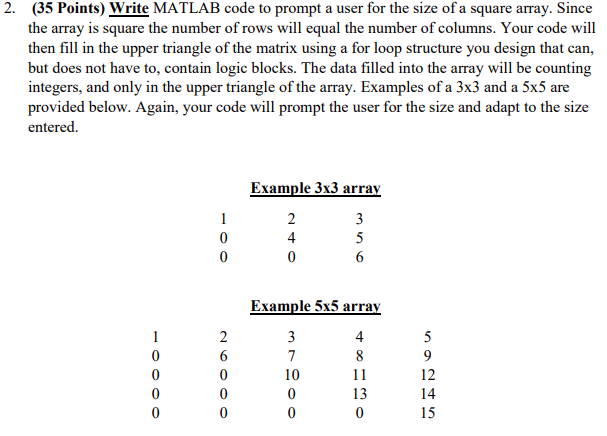 (Solved) : 2 35 Points Write Matlab Code Prompt User Size Square Array ... image.