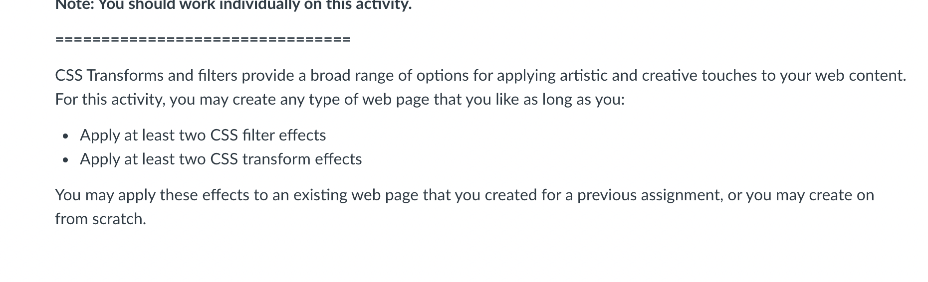 Solved Note: You should work individually on this activity. | Chegg.com