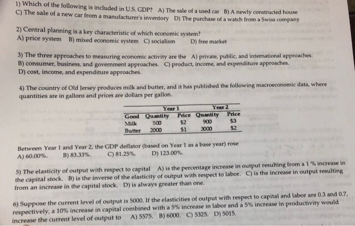 Solved 1 Which Of The Following Is Included In U S GDP A Chegg