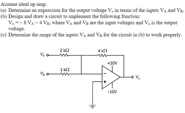 Solved Assume ideal op amp.(a) Determine an expression for | Chegg.com