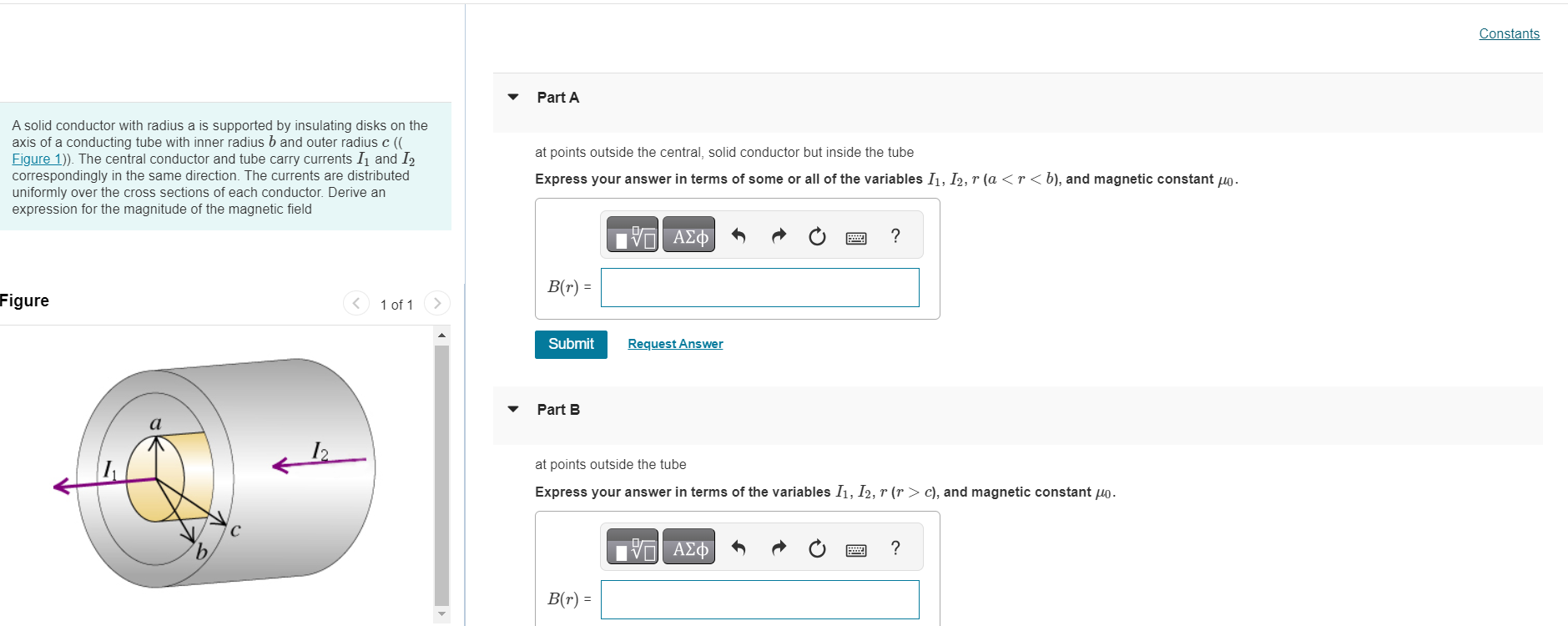 Solved A solid conductor with radius a is supported by | Chegg.com