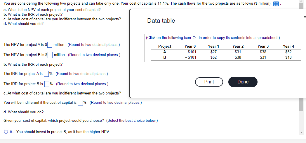 Solved You are considering the following two projects and | Chegg.com
