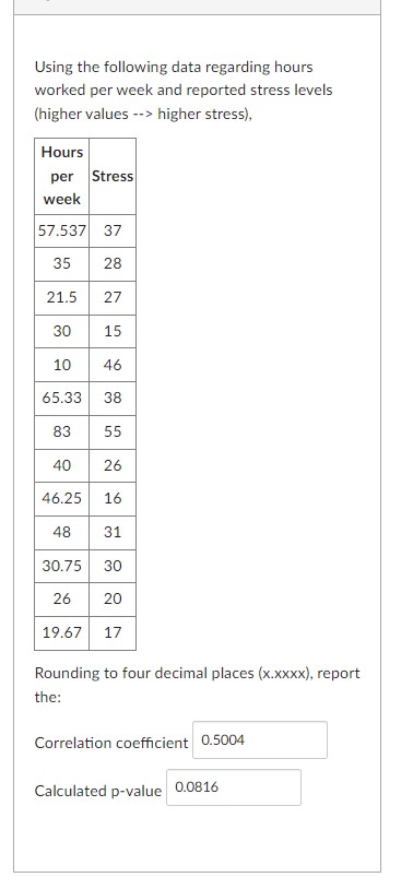Solved Using the following data regarding hours worked per | Chegg.com