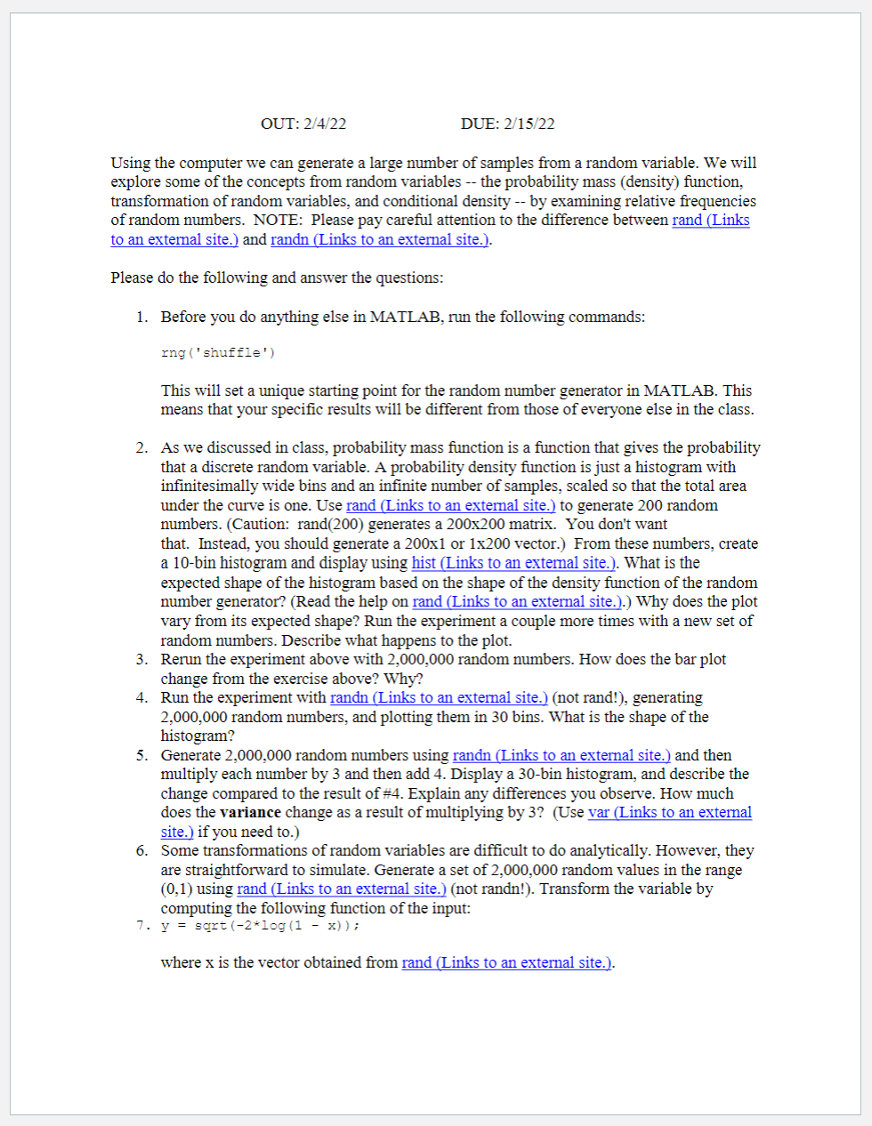 Solved OUT: 2/4/22 DUE: 2/15/22 Using the computer we can | Chegg.com