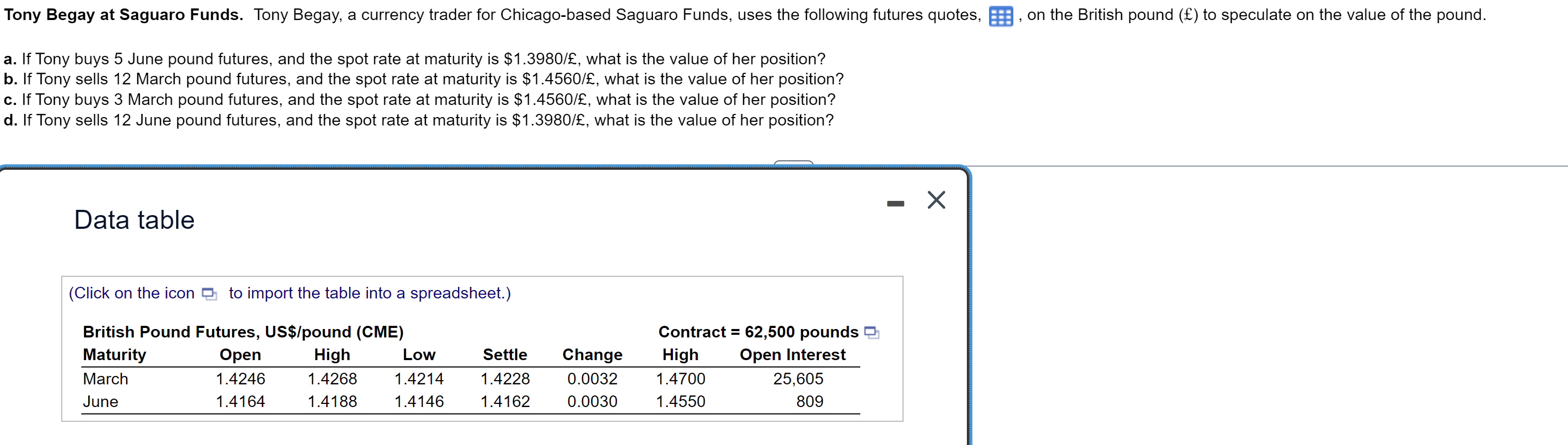 Solved a. If Tony buys 5 June pound futures, and the spot | Chegg.com