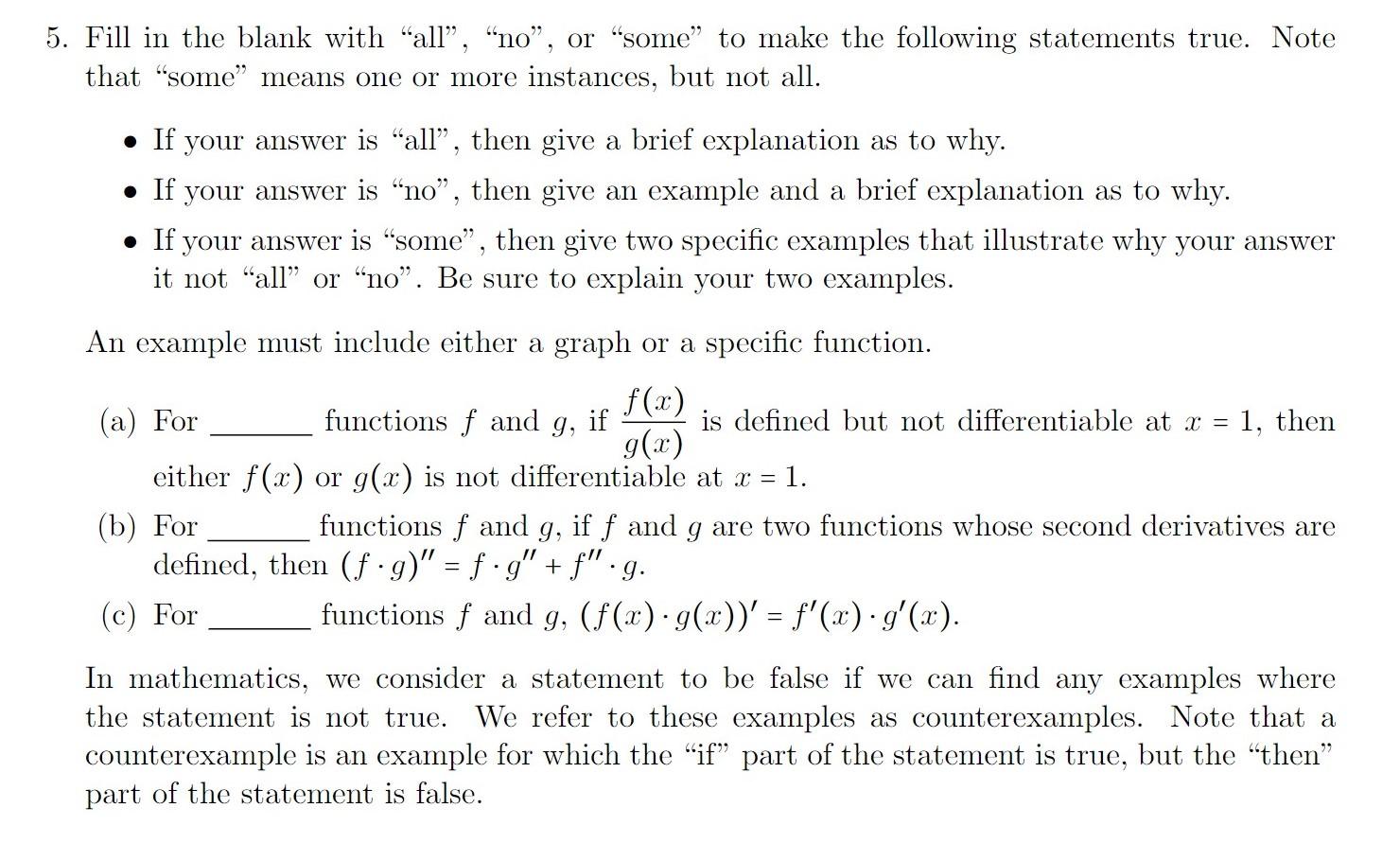 Solved 5. Fill in the blank with “all”, “no”, or “some” to | Chegg.com